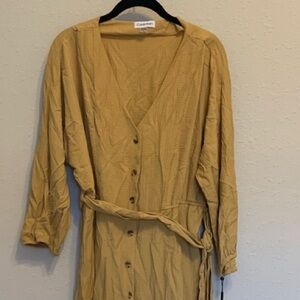 Calvin Klein Mustard Yellow Button-Front Midi Dress